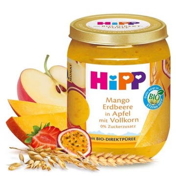HIPP BIO MANGO TRUSKAWKA I JABŁKO Z ZIARNAMI 6m