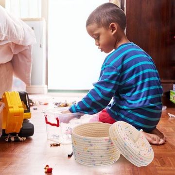 Тканая корзина для хранения косметики с крышкой и круглым шнуром