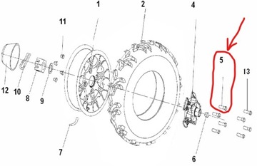 БОЛТ СТУПИЦЫ M12 ПЕРЕДНЯЯ ЧАСТЬ Linhai Hytrack 400/410S/420cc