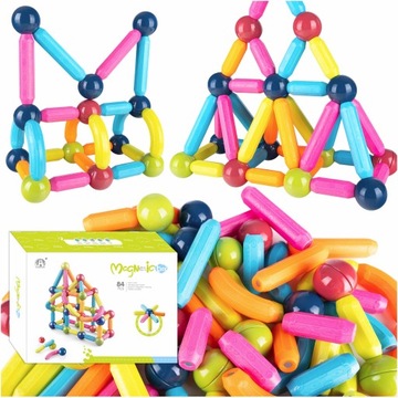 KLOCKI MAGNETYCZNE KONSTRUKCYJNE EDUKACYJNE NAUKA Zabawa ZESTAW 84 Element.