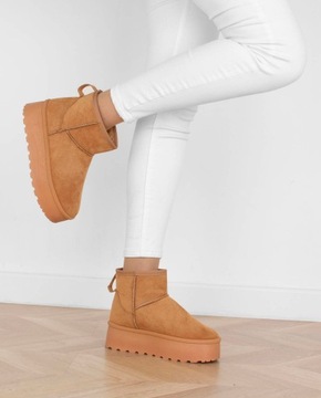 ŚNIEGOWCE CAMEL OCIEPLANE KHAKI BOTKI NA PLATFORMIE 39