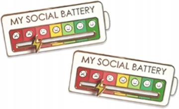 Булавка My Social Battery Белый черный