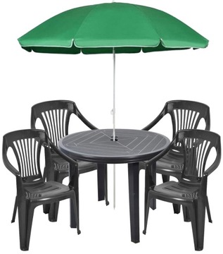PIRYT ZESTAW PLASTIKOWY KRZESŁA STÓŁ PARASOL 4+1