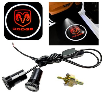 ZESTAW 2x LAMPKA DRZWI LED LOGO DODGE GRAND CARAVAN HORNET VIPER EMBLEMAT