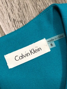 CALVIN KLEIN r. 36 Sukienka Turkusowa Z Zakładkami