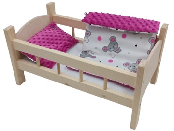 ŁÓŻECZKO DREWNIANE dla lalek LALKI + POŚCIEL
