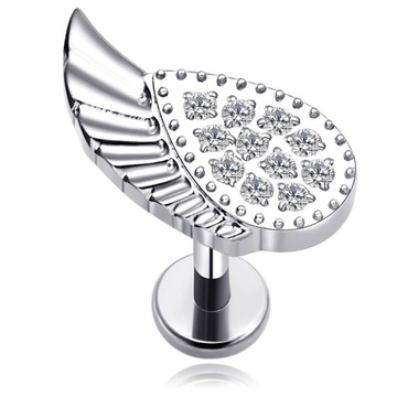 KOLCZYK LABRET SKRZYDŁO SREBRNY UCHO HELIX CYRKONIE TYTANOWY 1,2/8