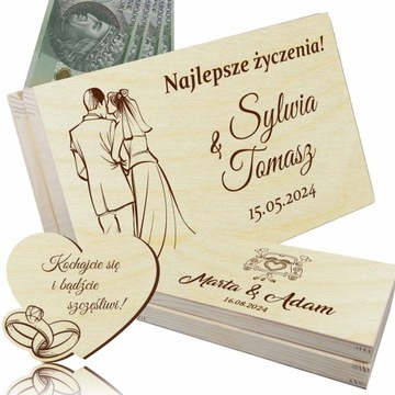 Pudełko na pieniądze PREZENT na ŚLUB Wesele grawer ŻYCZENIA plus GRATIS