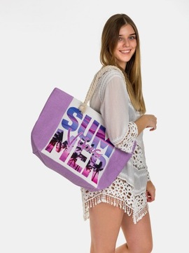 Duża torba plażowa na lato pojemna shopper miejska zakupy piknik fioletowy