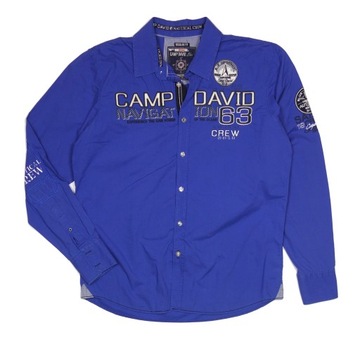 CAMP DAVID Męska Niebieska Koszula w Napisy Logo M / L