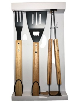 845 Набор массивных грилей для барбекю, толстая сталь, дерево, 3 предмета