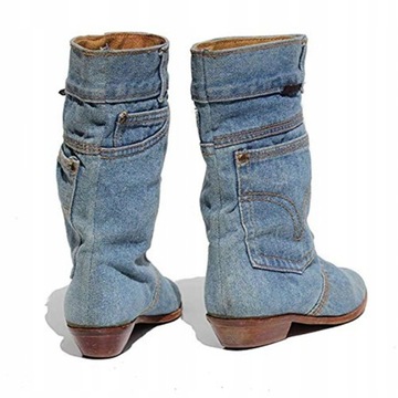 Niebieskie Botki Denim Jeansowe Wodoodporne