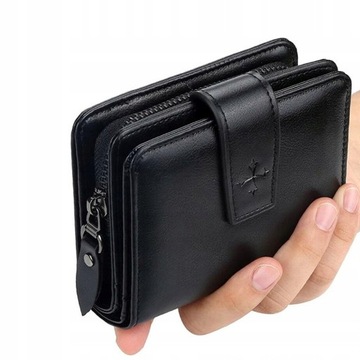 ЭЛЕГАНТНЫЙ КОЖАНЫЙ КОШЕЛЕК, ЧЕРНАЯ КОЖАНАЯ ЗАЩЕЛКА