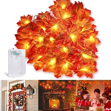 10M GIRLANDA ŚWIETLNA Z LIŚĆMI KLONU DEKORACJA 80LED DO JESIEŃ I HALLOWEEN
