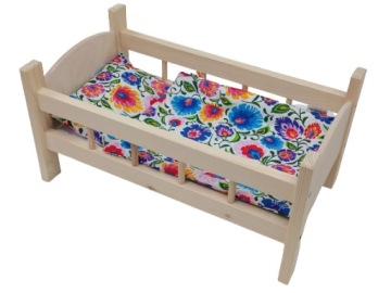 ŁÓŻECZKO DREWNIANE DUŻE dla lalek POŚCIEL 3 EL.