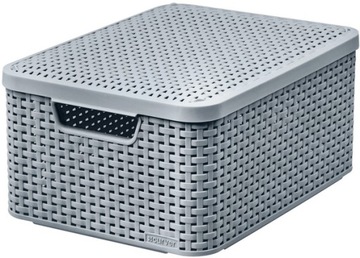 CURVER KOSZYK RATTAN STYLE S Z POKRYWĄ SZARY JASNY PUDEŁKO ORGANIZER