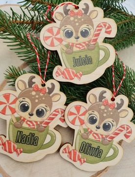 Деревянная безделушка с именем, УФ печать. Рождественское украшение.