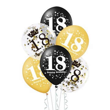Balony na 18 URODZINY z konfetti złote, 5 szt.