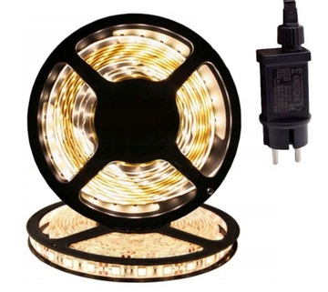 Taśma LED 5 metrów CIEPŁA BIAŁA + ZASILACZ 300 LED