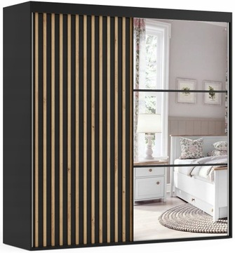 Szafa przesuwna z lustrem i lamelami NUNKI 140X255cm NA WYMIAR +4 półki
