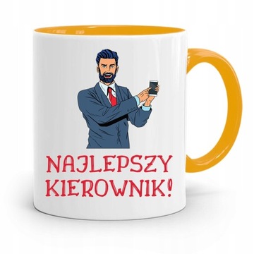 KUBEK ŻÓŁTY DLA KIEROWNIKA NAJLEPSZY KIEROWNIK z Nadrukiem ze Zdjęciem