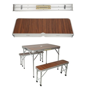 ALUMINIOWY SKŁADANY STÓŁ KEMPINGOWY ZE ŁAWKI STÓŁ OGRODOWY 90X60X70CM