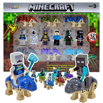 KLOCKI mini FIGURKI Minecraft Dinozaury 12 sztuk + AKCESORIA