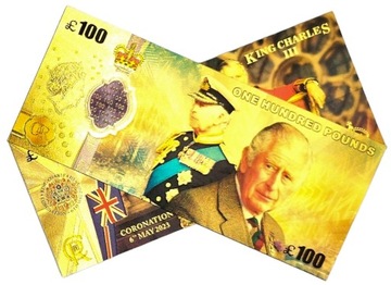 KRÓL KAROL III Pozłacany Banknot 100 Funtów