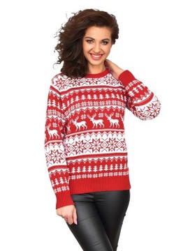 ŚWIĄTECZNY SWETER NORWESKI BOŻENARODZENIOWY CZERWONY GWIAZDKI ŚWIĘTA S