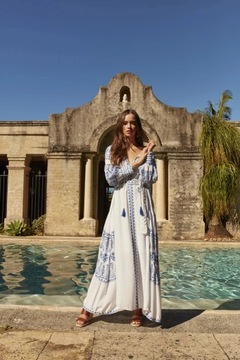 Jastie Bahia Maxi Dress Women Summer Fall Long Sleeve Embroidery Vintage Lo