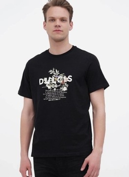 H&M t-shirt męski regular z nadrukiem L