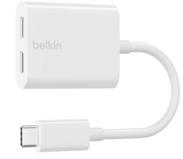 Adapter Dual USB-C Audio + Charge Rockstar białe