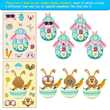 24шт Счастливой Пасхи дети DIY меняющие лицо мультфильм наклейки-головоломки