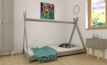 Łóżko Drewniane Szare TIPI 80x200 + Stelaż