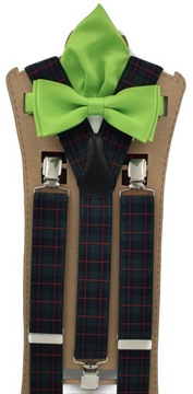 Подтяжки - зеленый тартан - галстук-бабочка с нагрудным платком.