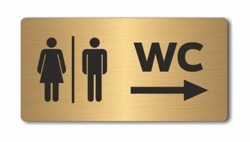 WC strzałka w prawo | Tabliczka informacyjna, nierdzewna ZŁOTA| Druk UV