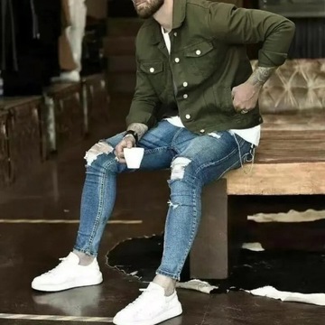 2023 New Mens Denim Jacket Slim Fit Fashion Jeans