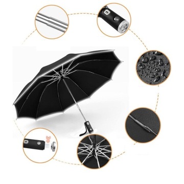 ВЕТРОЗАЩИТНЫЙ СКЛАДНОЙ ЗОНТ, ПЕРЕВЕРНУТЫЙ ЗОНТ СО СВЕТООТРАЖАЮЩЕЙ ПОЛОСОЙ