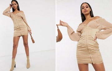 FEMME LUXE SUKIENKA MINI BEŻOWA OŁÓWKOWA 38 M 1AAQ