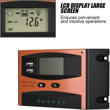 Контроллер солнечной энергии, 50 В, двойной USB, ЖК-дисплей, Smart PWM