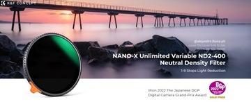 Серый фильтр K&F 77 мм РЕГУЛИРУЕМЫЙ фейдер ND2-ND400 PRO Nano X