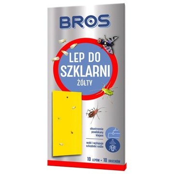 BROS ŻÓŁTY LEP DO SZKLARNI WYŁAPUJE SZKODNIKI ZIEMIÓRKI MSZYCE 10 SZTUK