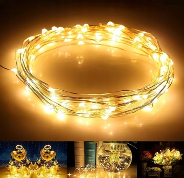 Микродиоды на проводе, батарейки WARM WHITE 50 LED.