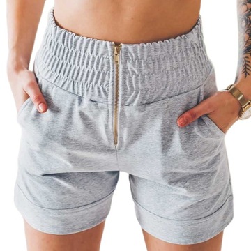 Damskie spodenki krótkie szorty wysoki stan ZIP L