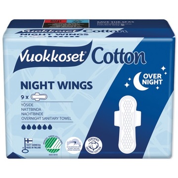 VUOKKOSET Ekologiczne podpaski NA NOC Sensitive 9x