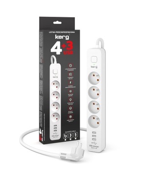 PRZEDŁUŻACZ LISTWA ZASILAJĄCA WŁĄCZNIK 4 GNIAZDA 3xUSB 3m