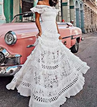 MD biała ecru sukienka hiszpanka koronka M/38