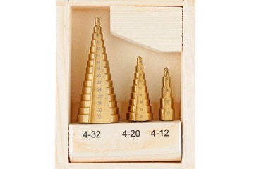 WIERTŁA STOŻKOWE STOPNIOWE DO METALU 4-32MM 3 SZT
