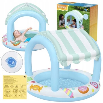 Надувной бассейн для детей с УФ-навесом и мягким дном, плитка +2 года