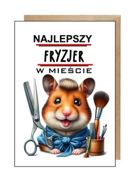 Kartka pocztówka koperta na różne okazje najlepszy fryzjer chomik stylista